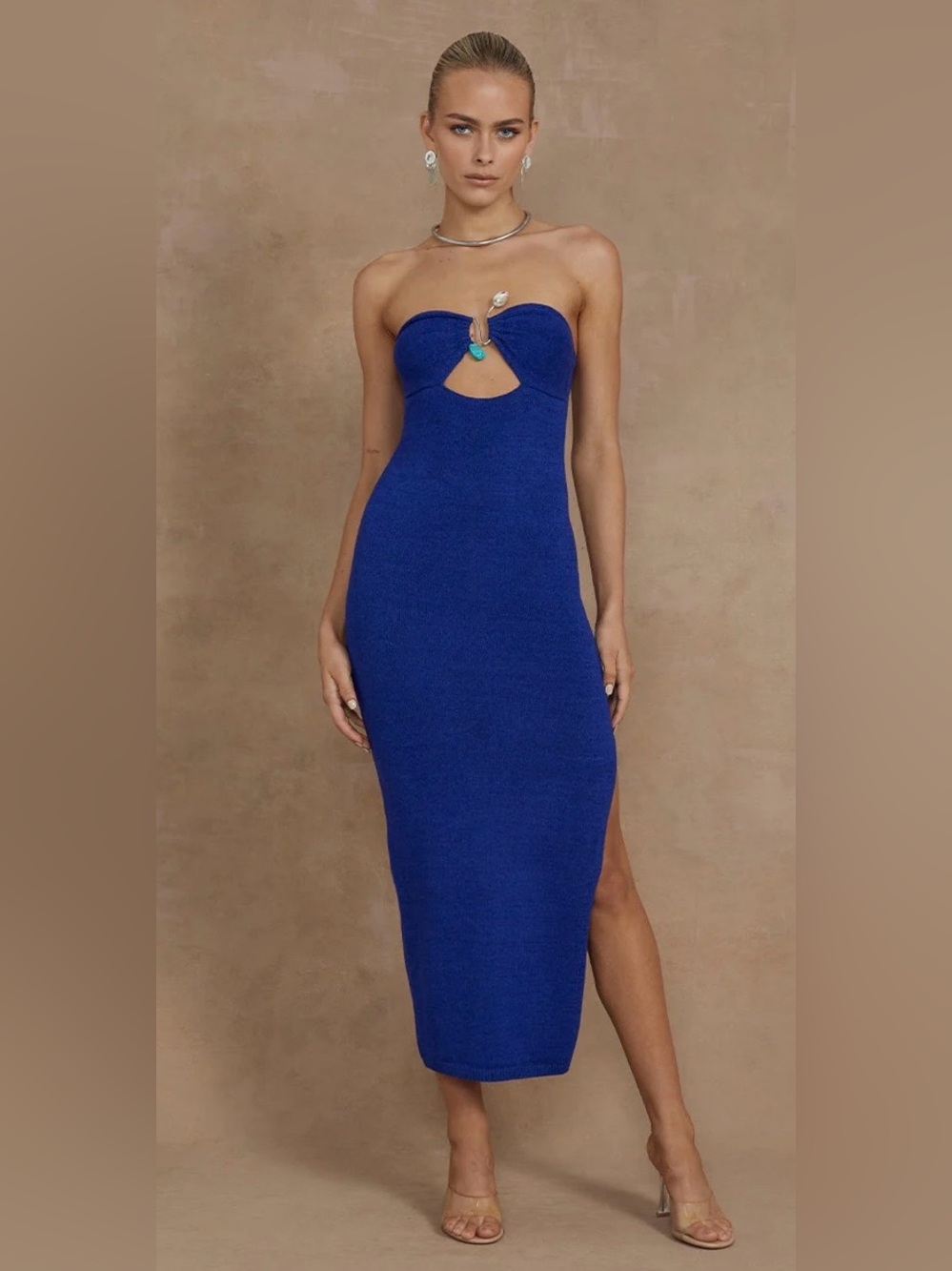 Runaway The Label Luna Strapless Cutout Midi Dress in Royal Blue Size Small